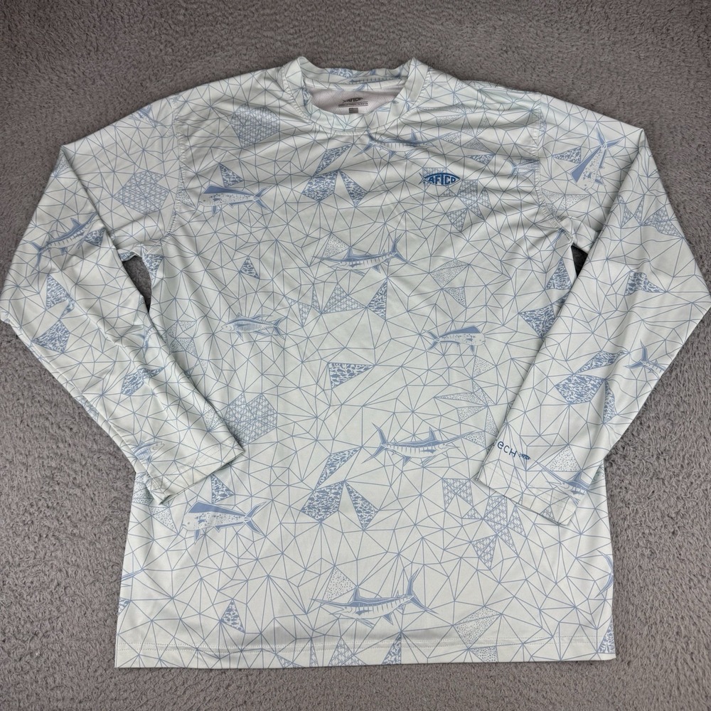 AFTCO Fishing Sun Protection Shirt Men Small Long Sleeve Crewneck All Over Print
